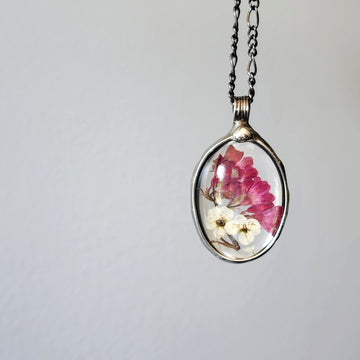 Heather and Bridal Wreath Pendant Necklace