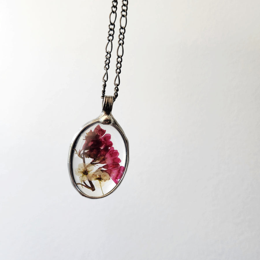 Heather and Bridal Wreath Pendant Necklace