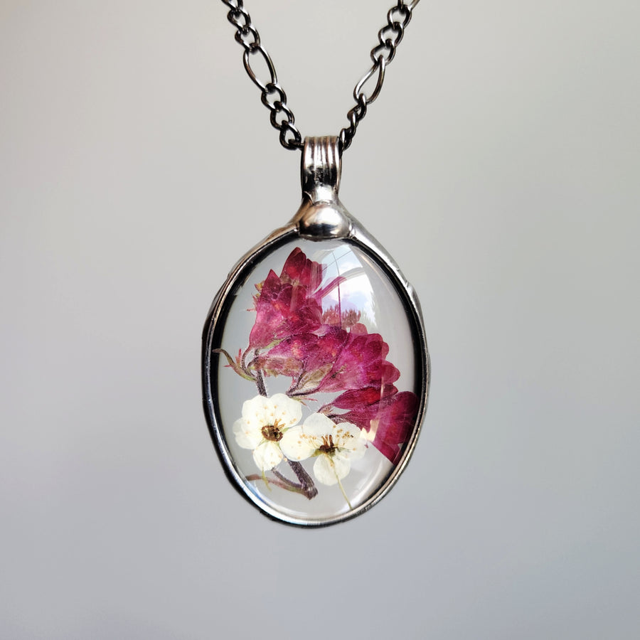 Heather and Bridal Wreath Pendant Necklace