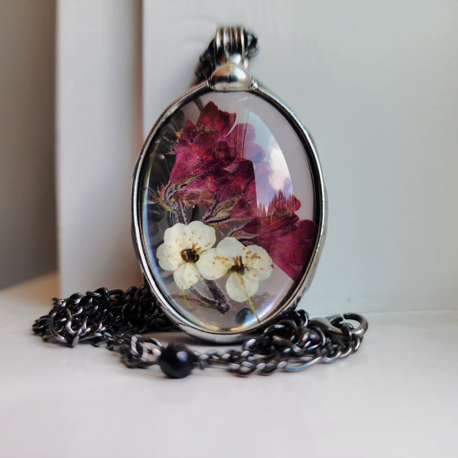 Heather and Bridal Wreath Pendant Necklace