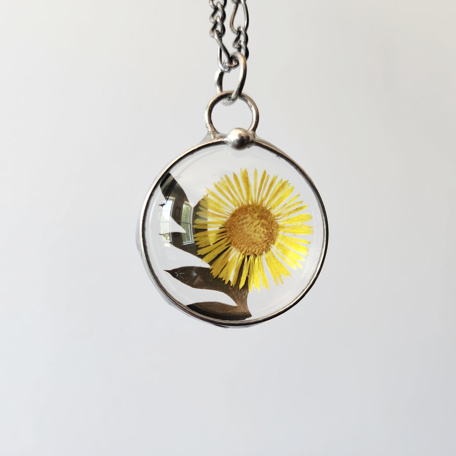 Yellow Aster with Fern Pendant Necklace