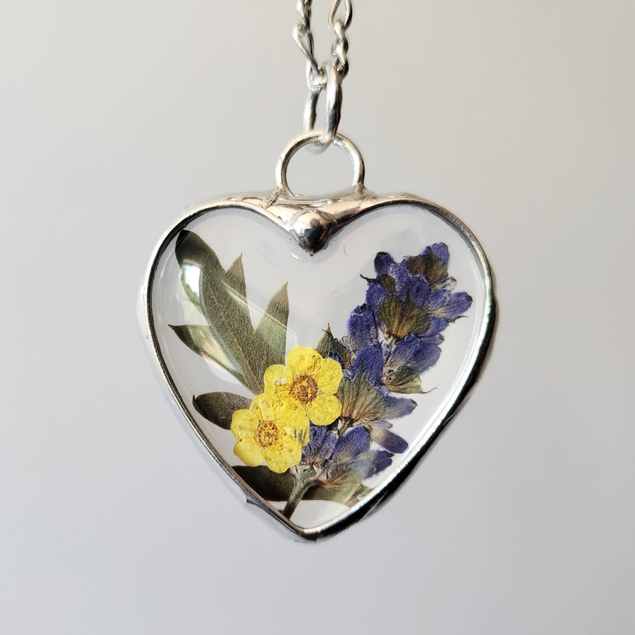 Mixed Pressed Flower Heart Pendant