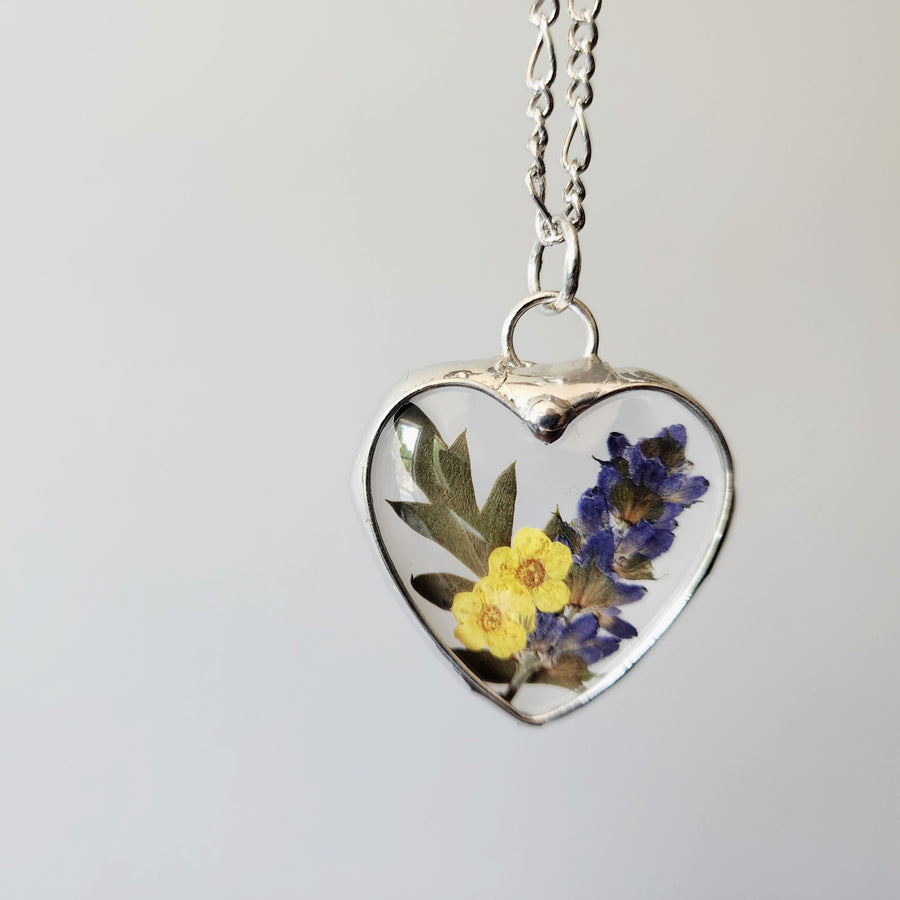 Mixed Pressed Flower Heart Pendant