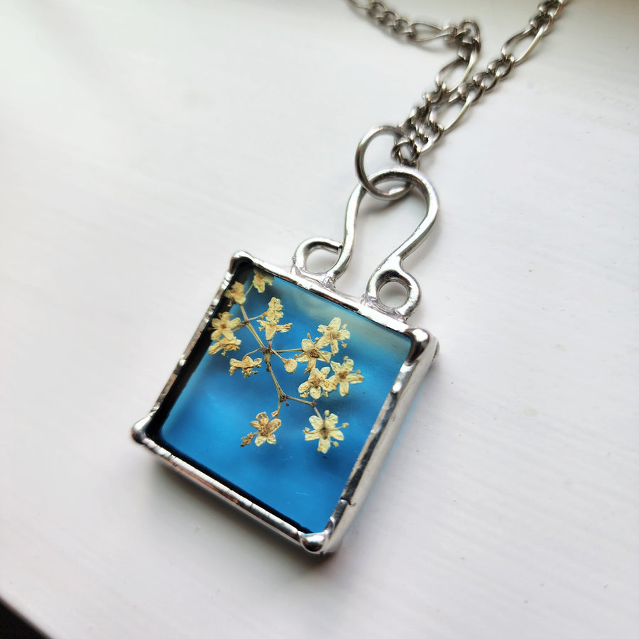 Stained Glass Pendant with Dried Yarrow