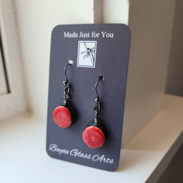 Cherry Red Ceramic Drop Earrings with Hand Formed Sterling Ear Wires