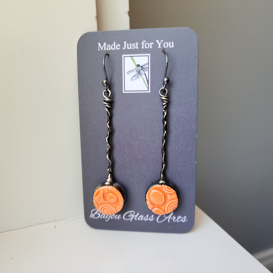 Long Orange Dangle Earrings