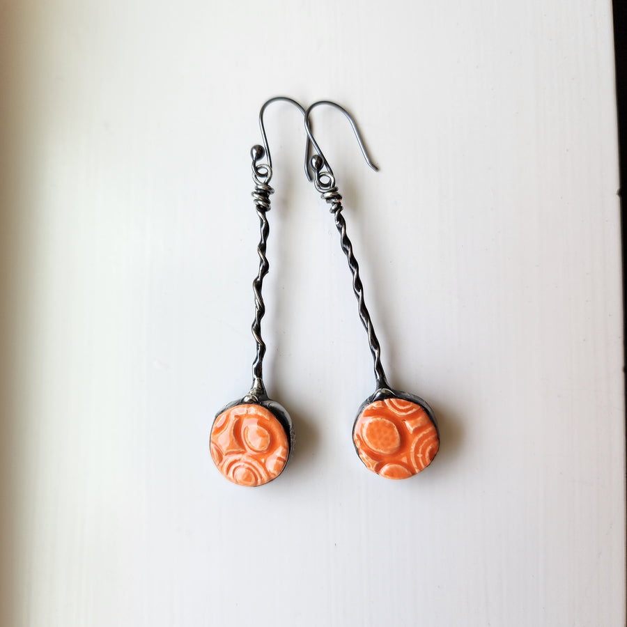 Long Orange Dangle Earrings