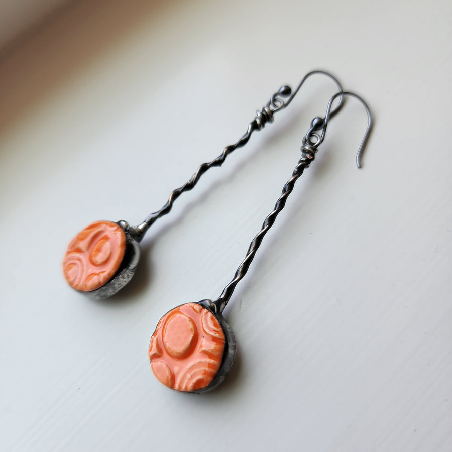 Long Orange Dangle Earrings