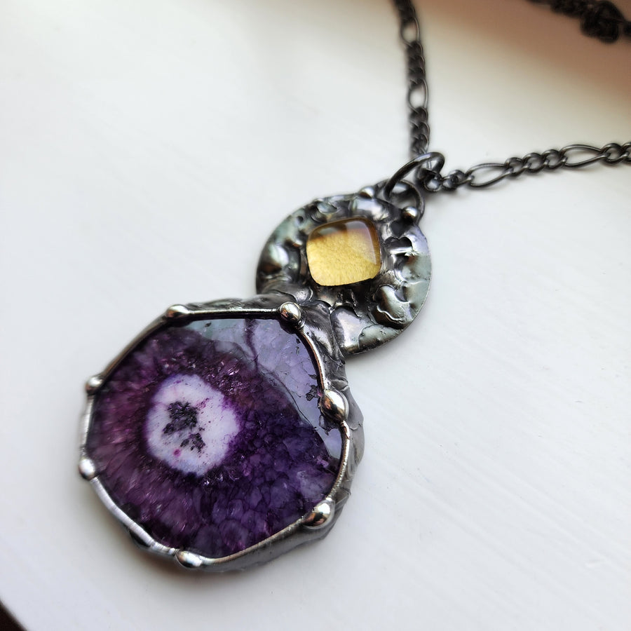 Purple Druzy with Gold Inset Pendant Necklace