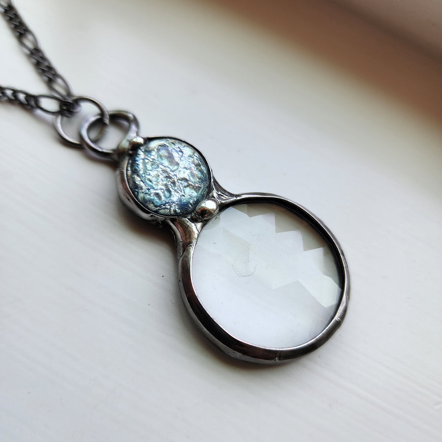 Kaleidoscope Pendant with Icy Blue Inset Long Necklace