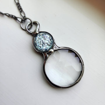 Kaleidoscope Pendant with Icy Blue Inset Long Necklace