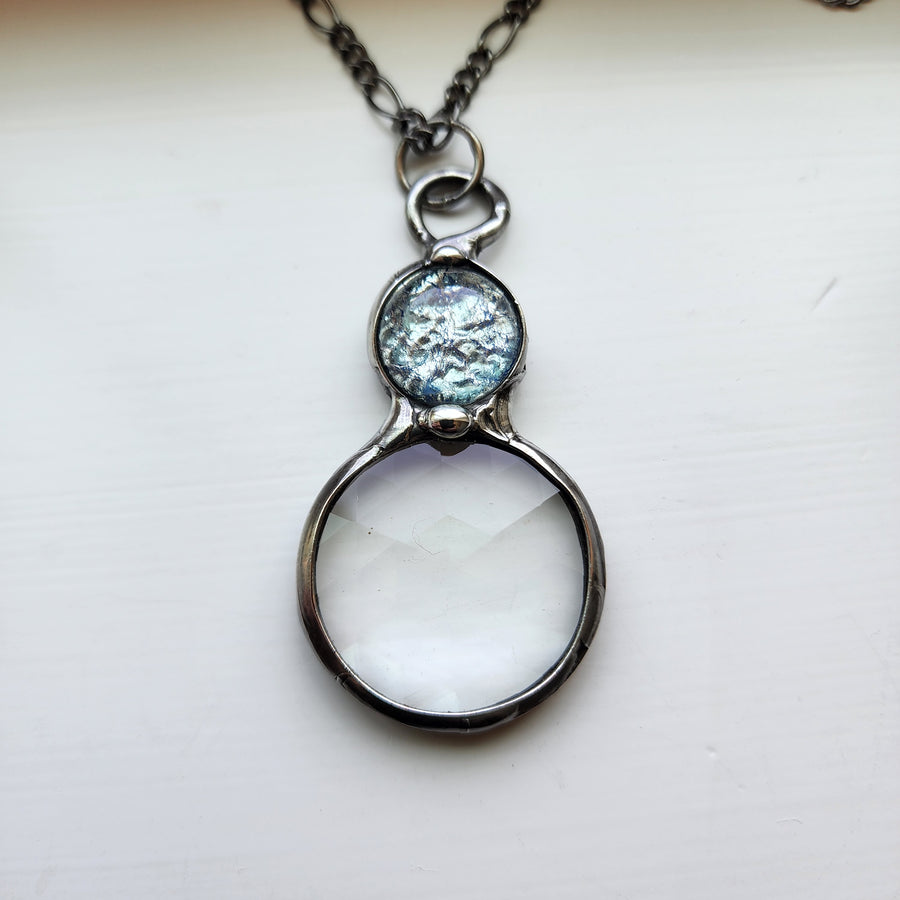 Kaleidoscope Pendant with Icy Blue Inset Long Necklace