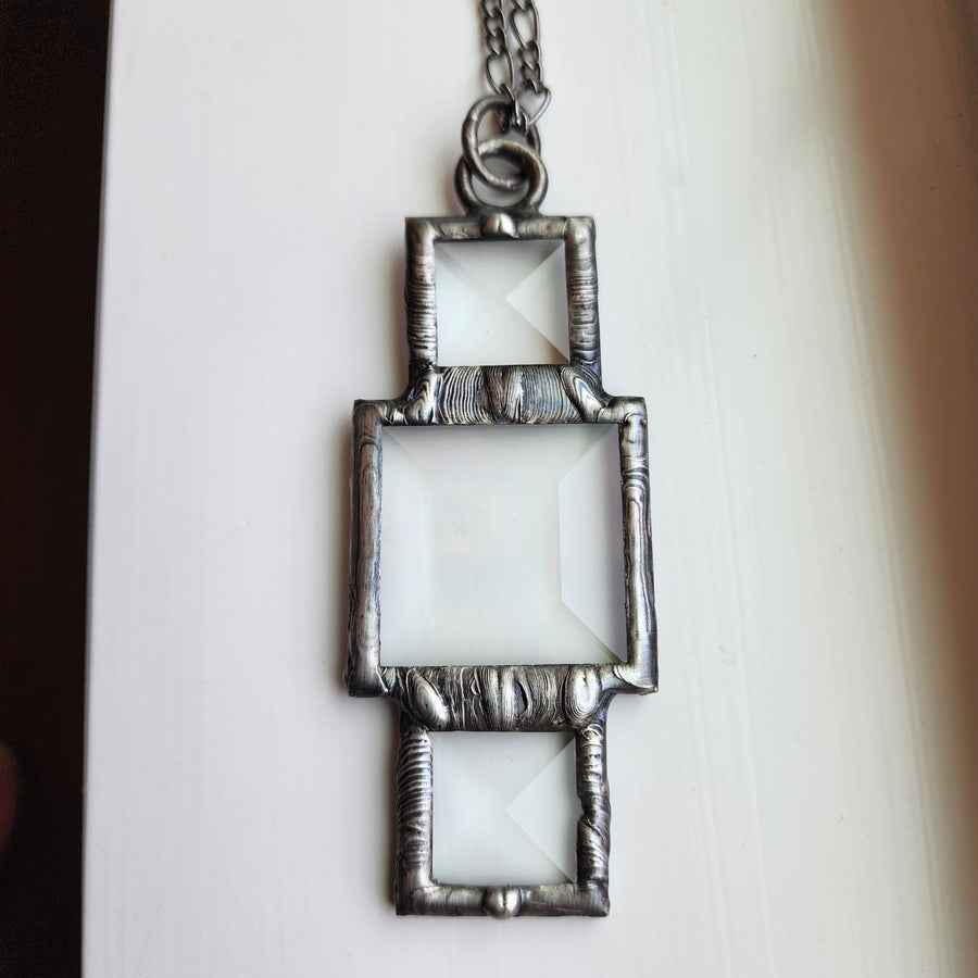 Large Bevel Glass Pendant Necklace