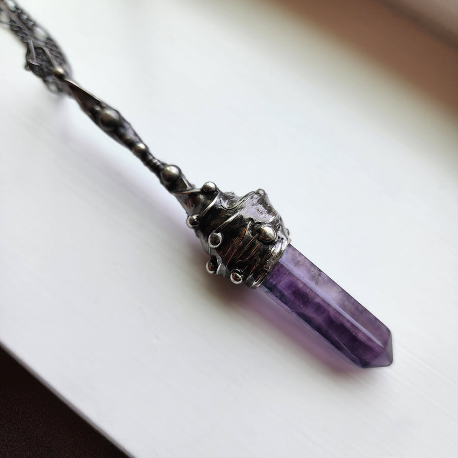 Purple Fluorite Pendant Necklace, Long