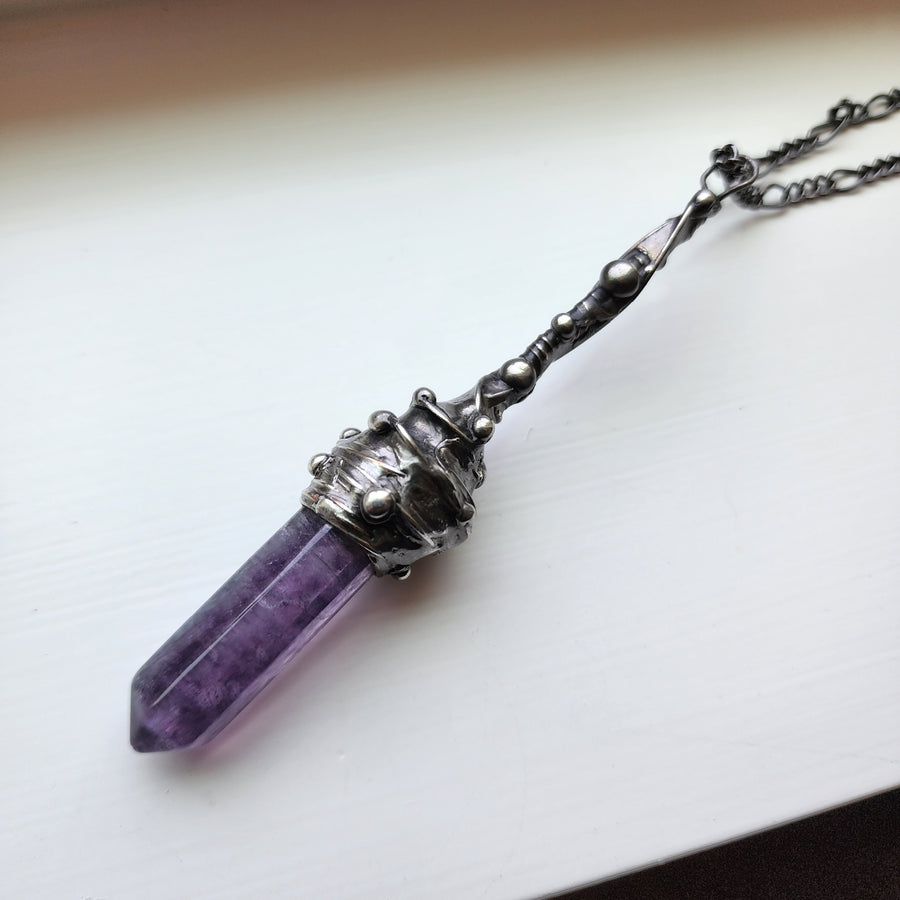 Purple Fluorite Pendant Necklace, Long