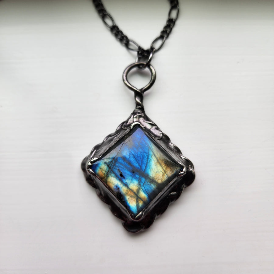Diamond Labradorite Pendant Necklace