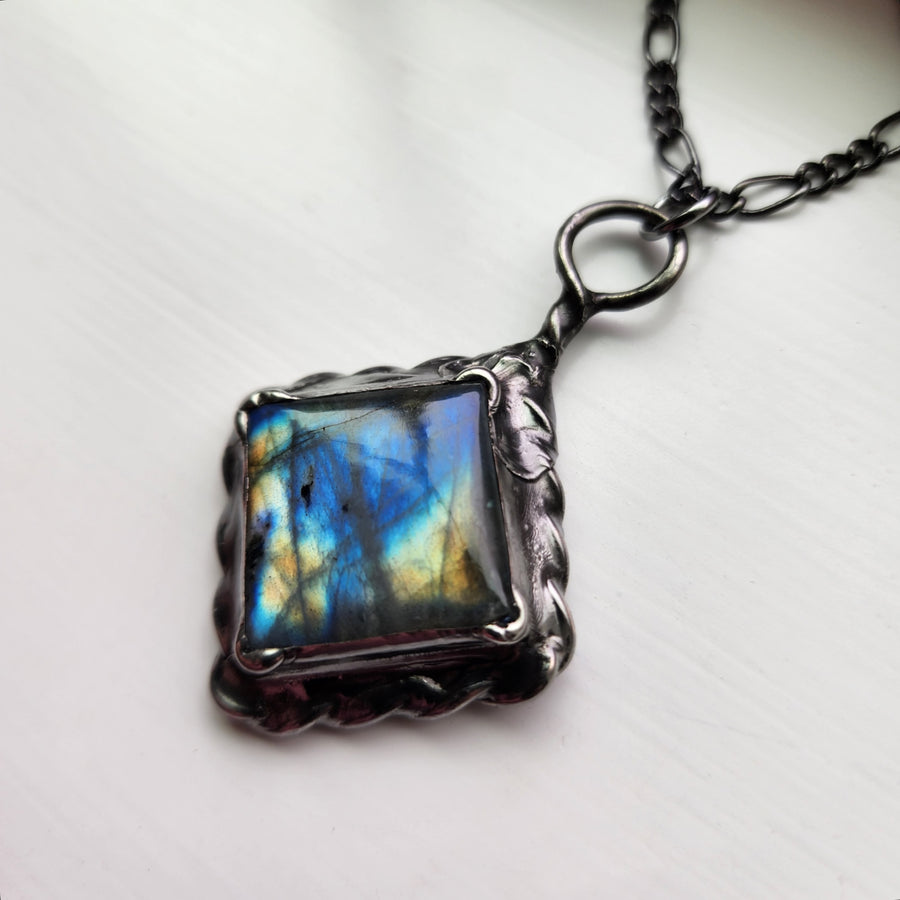 Diamond Labradorite Pendant Necklace