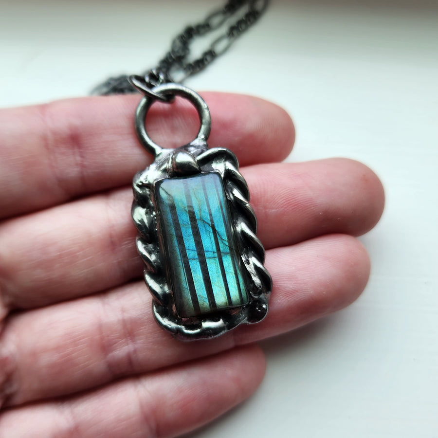 Rectangle Labradorite Pendant Necklace - SOLD