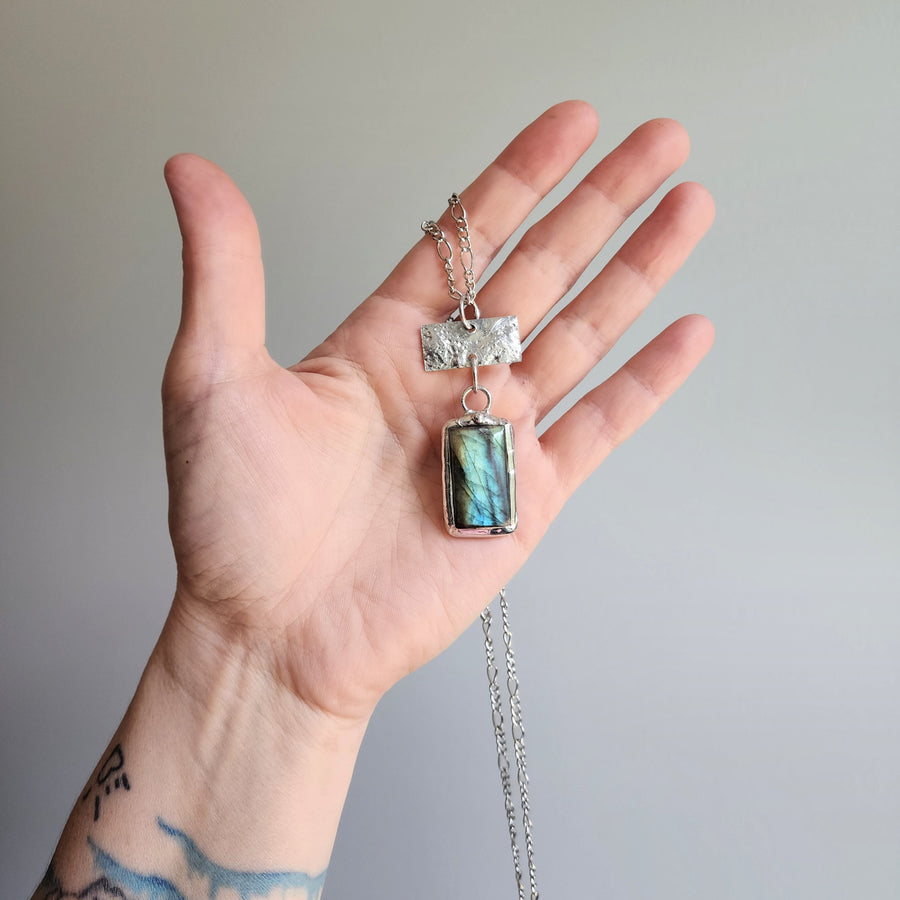 Rectangle Labradorite Pendant Necklace - SOLD