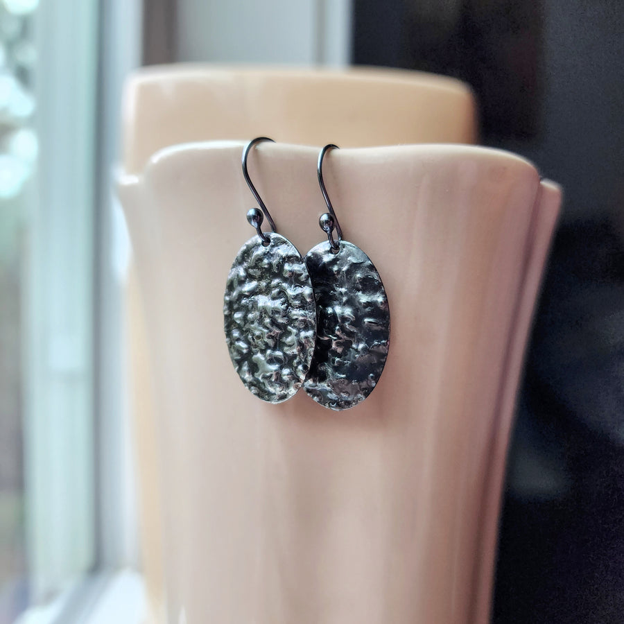 Mixed Metal Textured Silver Earrings