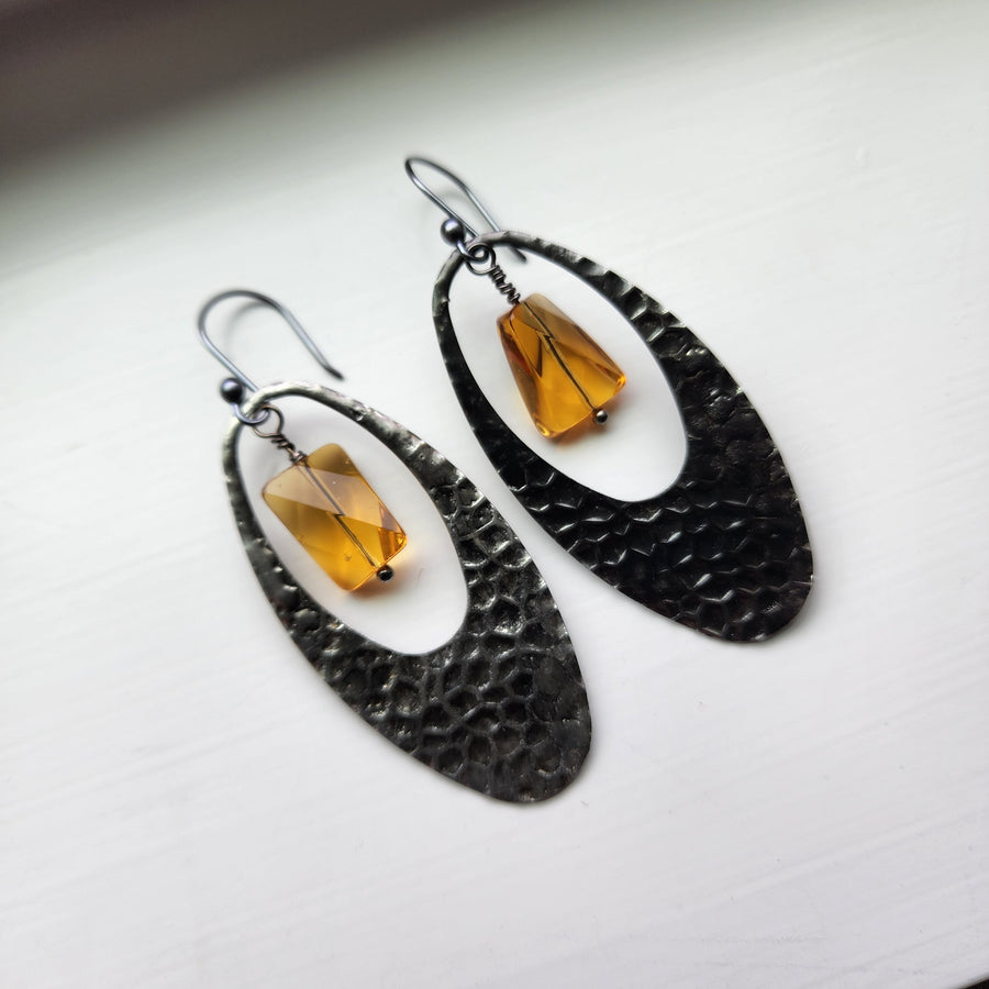 Long Oval with Glass Amber Beads