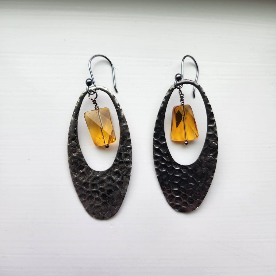 Long Oval with Glass Amber Beads
