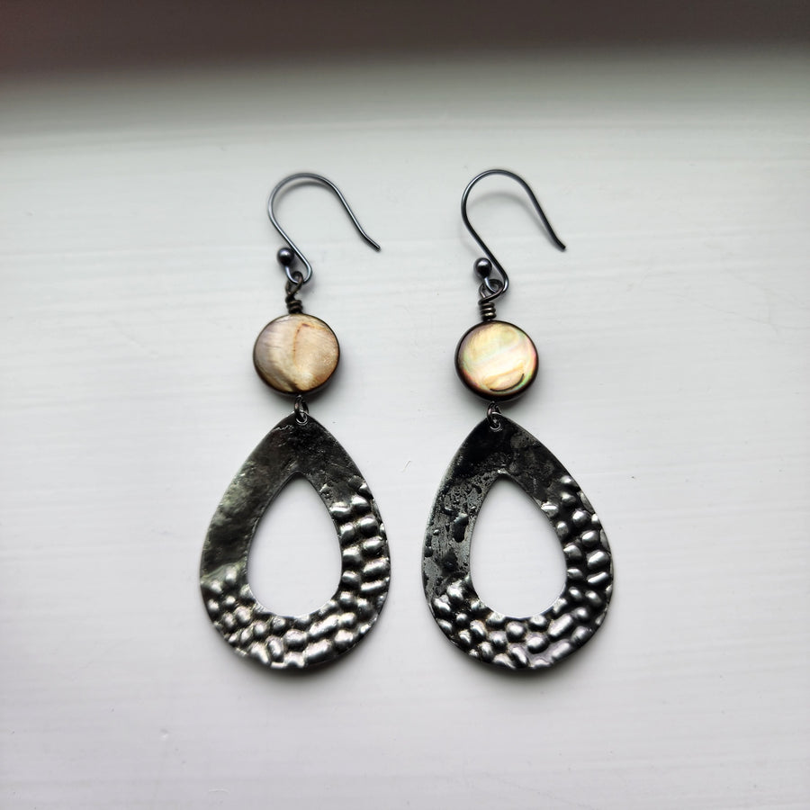 Large Textured Tear with Gold Shell Earrings