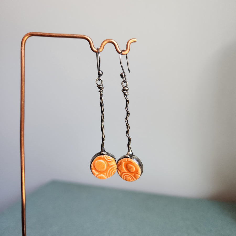 Long Orange Dangle Earrings