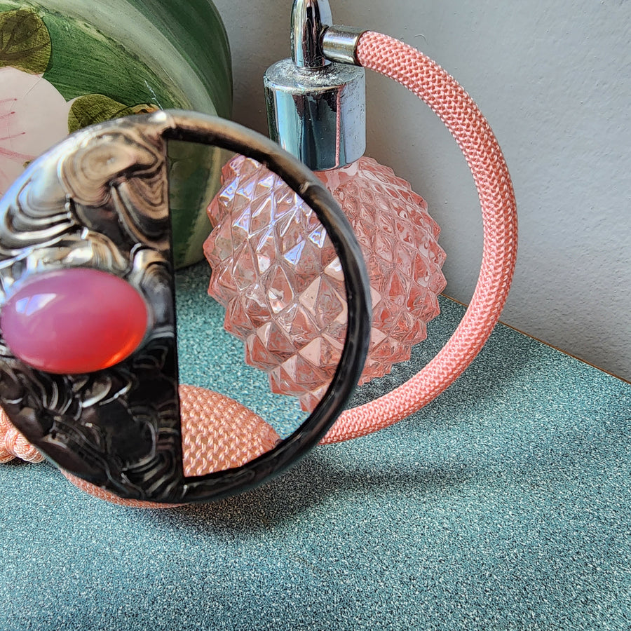 Magnifying Glass Pendant with Vintage Pink Glass Inset