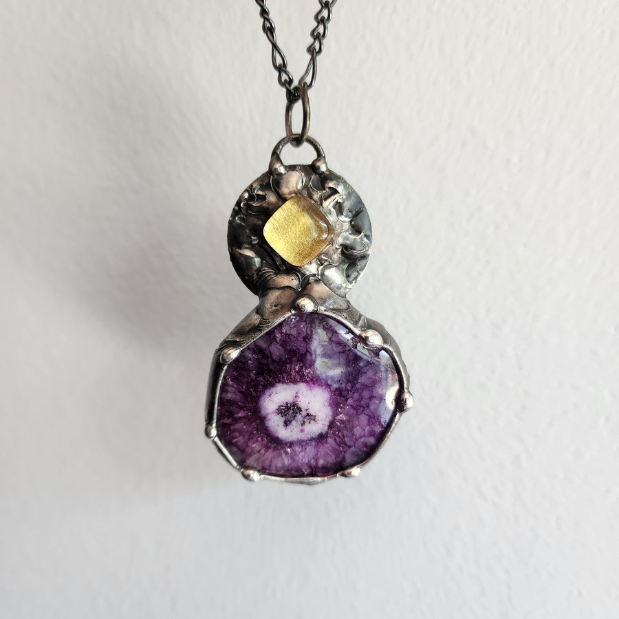 Purple Druzy with Gold Inset Pendant Necklace