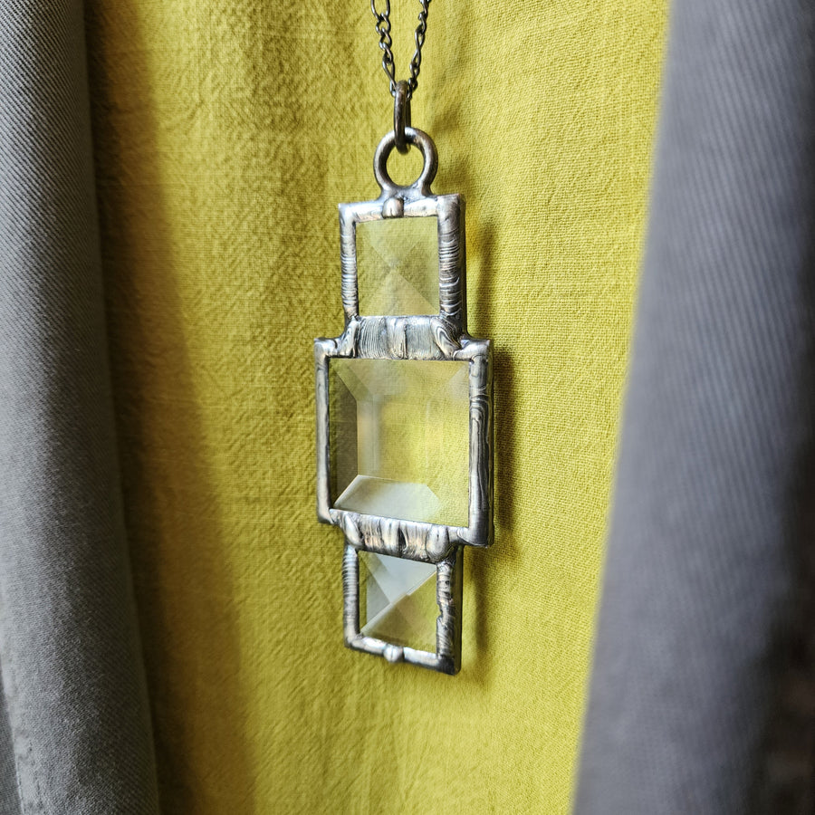 Large Bevel Glass Pendant Necklace