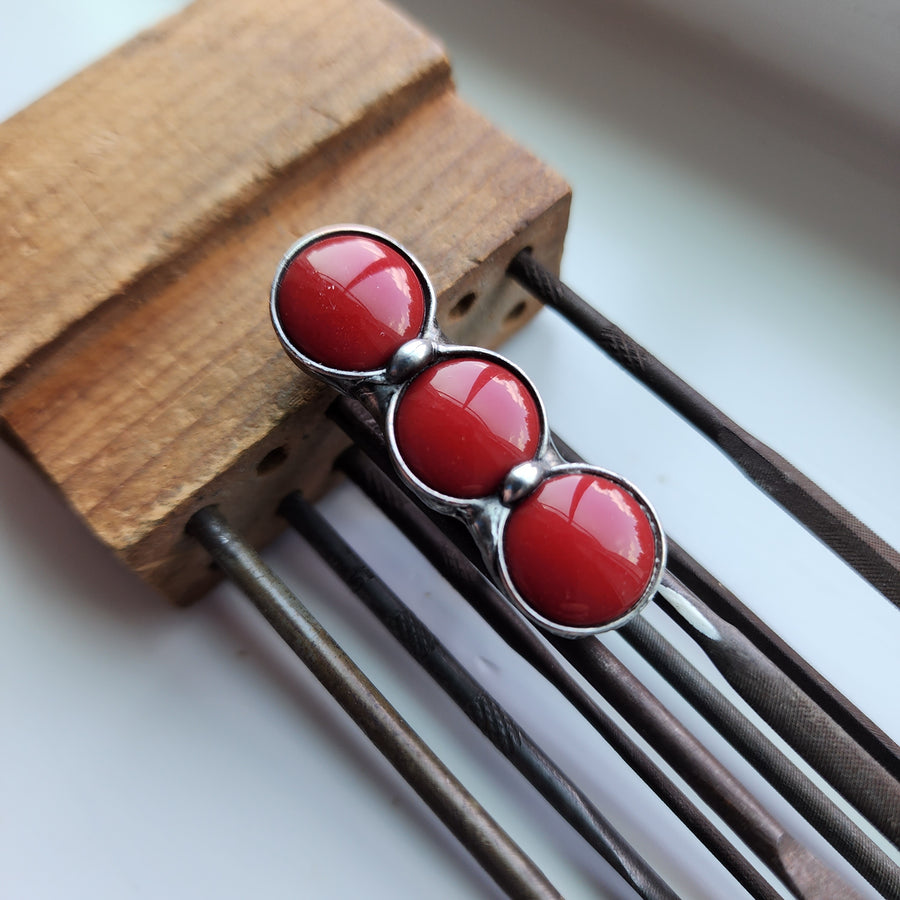 Unique Statement Ring Red Ceramic