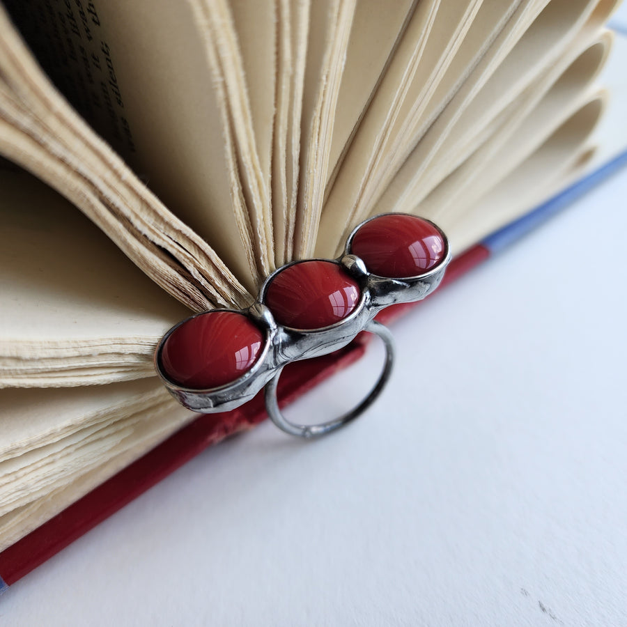 Unique Statement Ring Red Ceramic