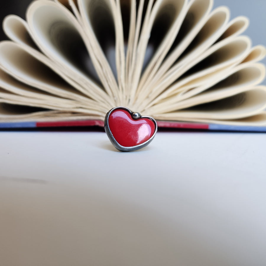 Sweet Red Ceramic Heart Ring - SOLD