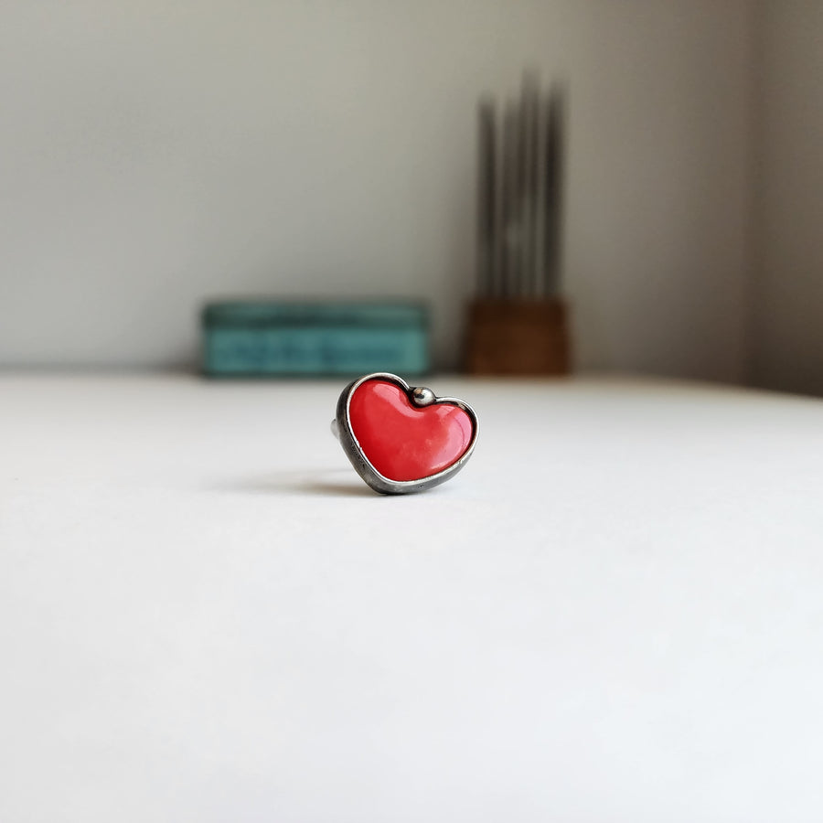 Sweet Red Ceramic Heart Ring - SOLD