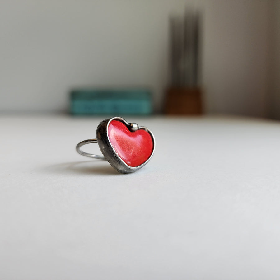 Sweet Red Ceramic Heart Ring - SOLD