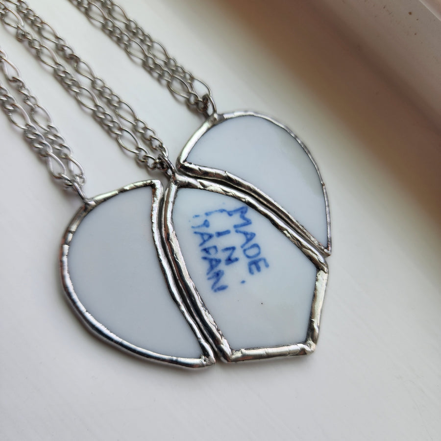 Grandmother, Mother, Daughter, Three Besties, Broken China Heart with 3 Pendants