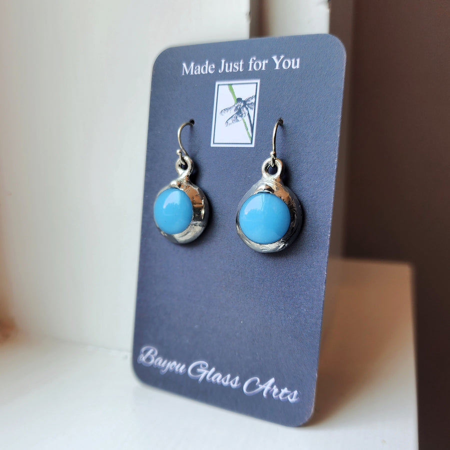 Baby Blue Ceramic Dot Earrings - SOLD