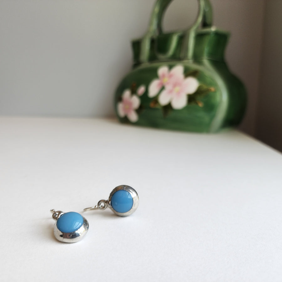 Baby Blue Ceramic Dot Earrings - SOLD