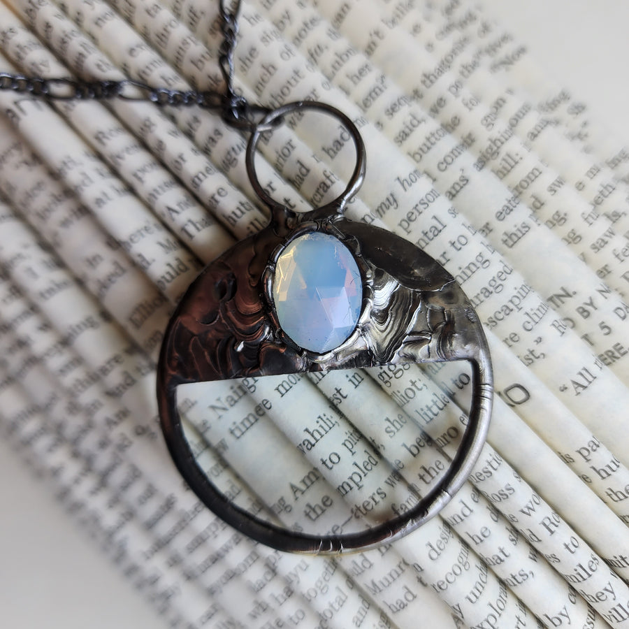 Magnifier Necklace with Faceted White Vintage Glass Inset