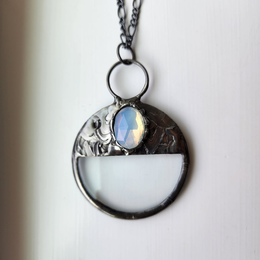 Magnifier Necklace with Faceted White Vintage Glass Inset