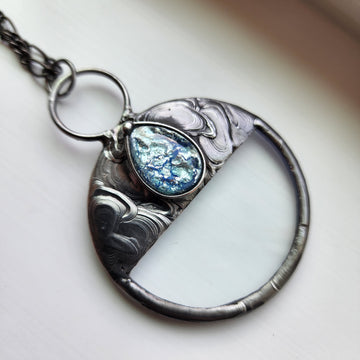 Magnifier Pendant with Icy Blue Pear Inset