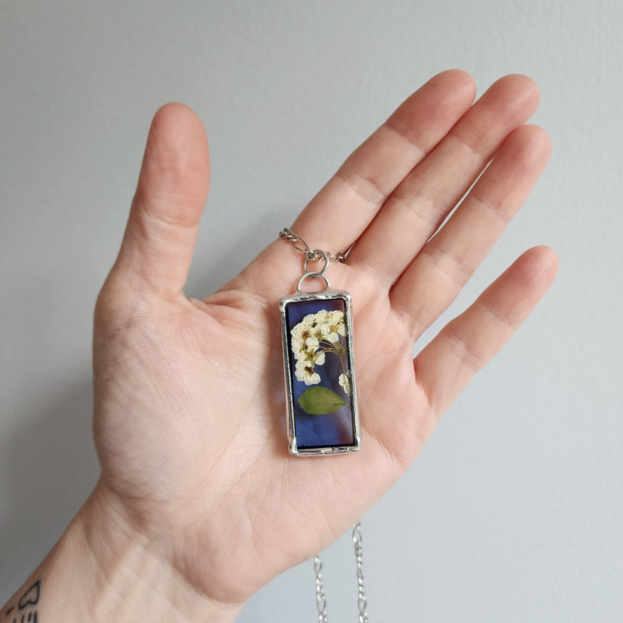 Pressed Flower in Stained Glass Necklace