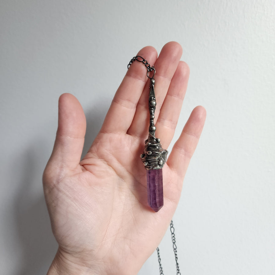 Purple Fluorite Pendant Necklace, Long