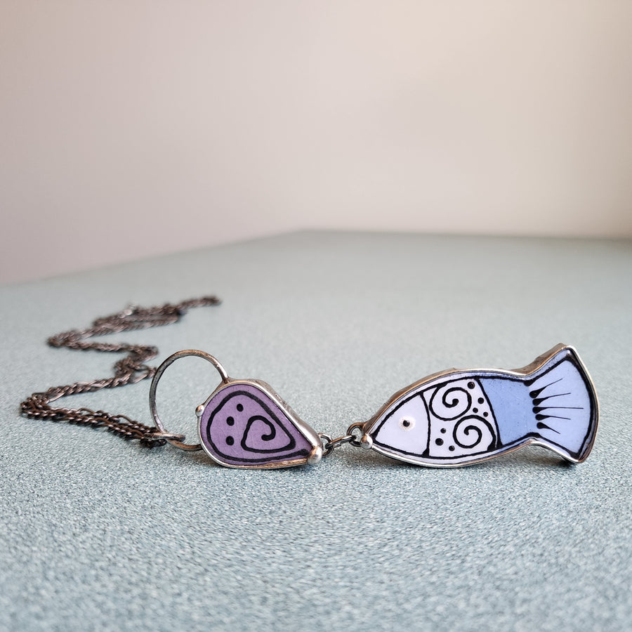 Fun Ceramic Fish Necklace (Blue)