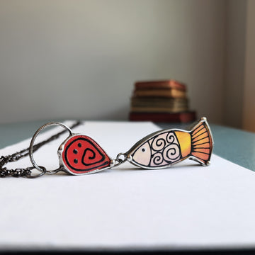 Fun Ceramic Fish Necklace (Orange)