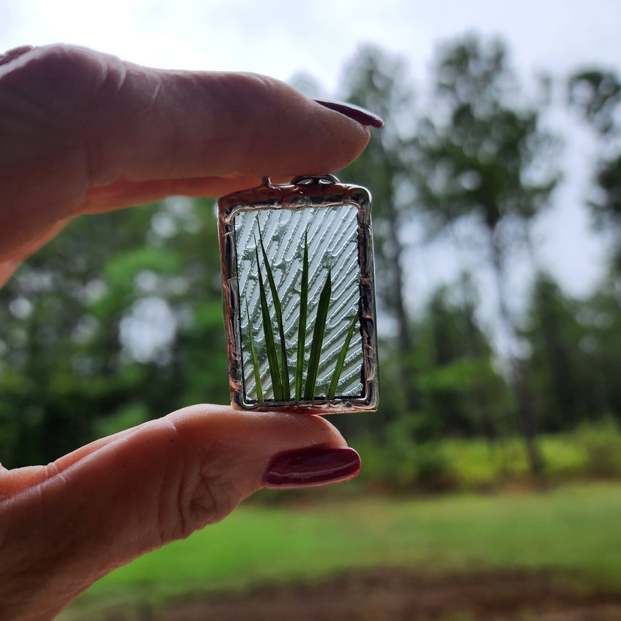 Real Dry Pressed Grass in Stained Glass - SOLD