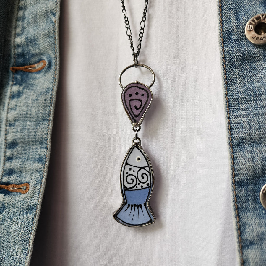 Fun Ceramic Fish Necklace (Blue)