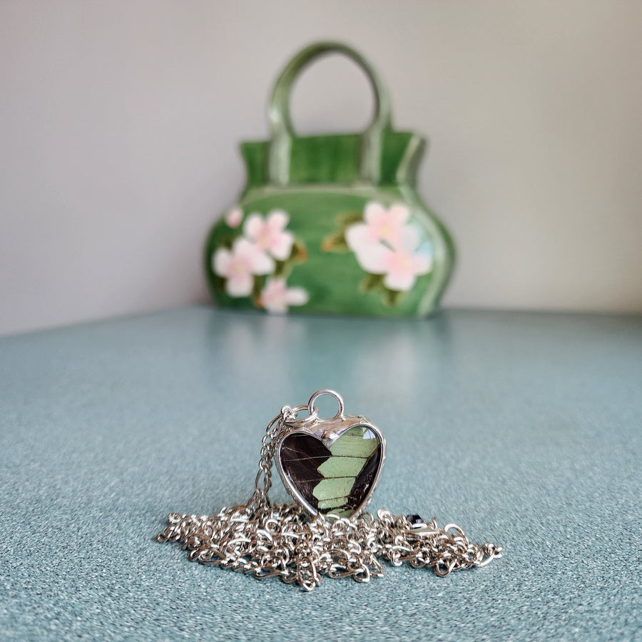 Real Butterfly Heart Pendant (Green) - SOLD