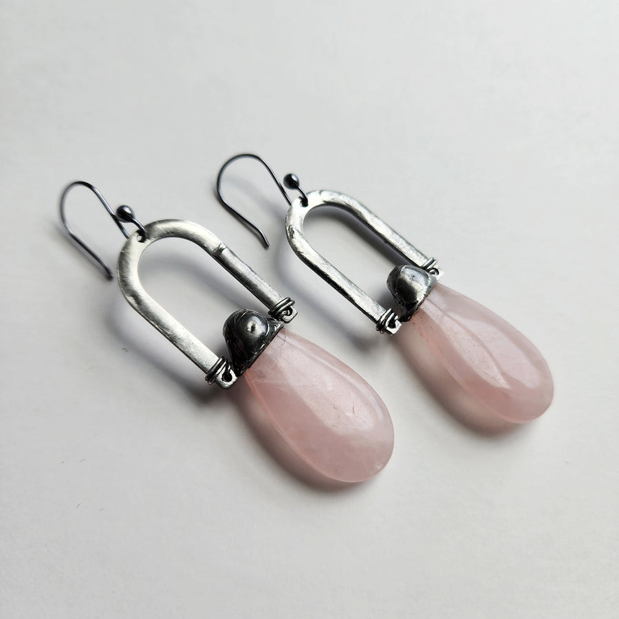 Rose Quartz Drop Earrings - SOLD